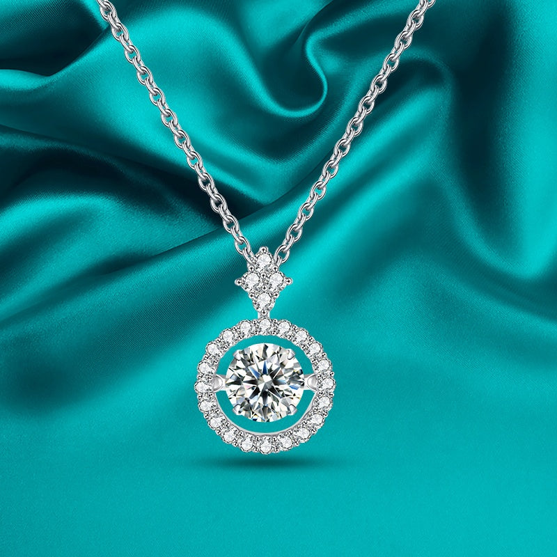 Heritage Halo Dancing Moissanite Pendant Set in Sterling Silver