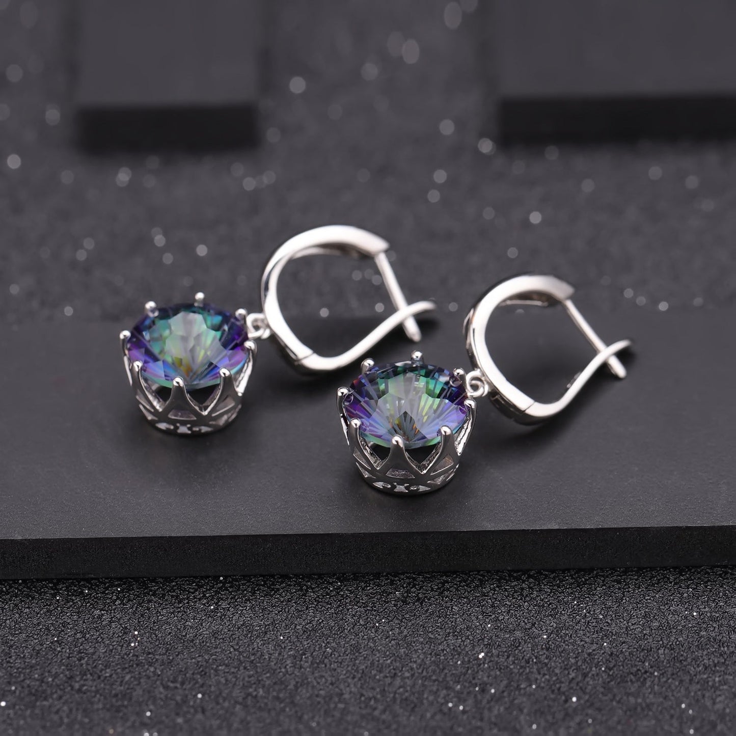Mystic Quartz 12mm Round Brilliant Drop Earrings