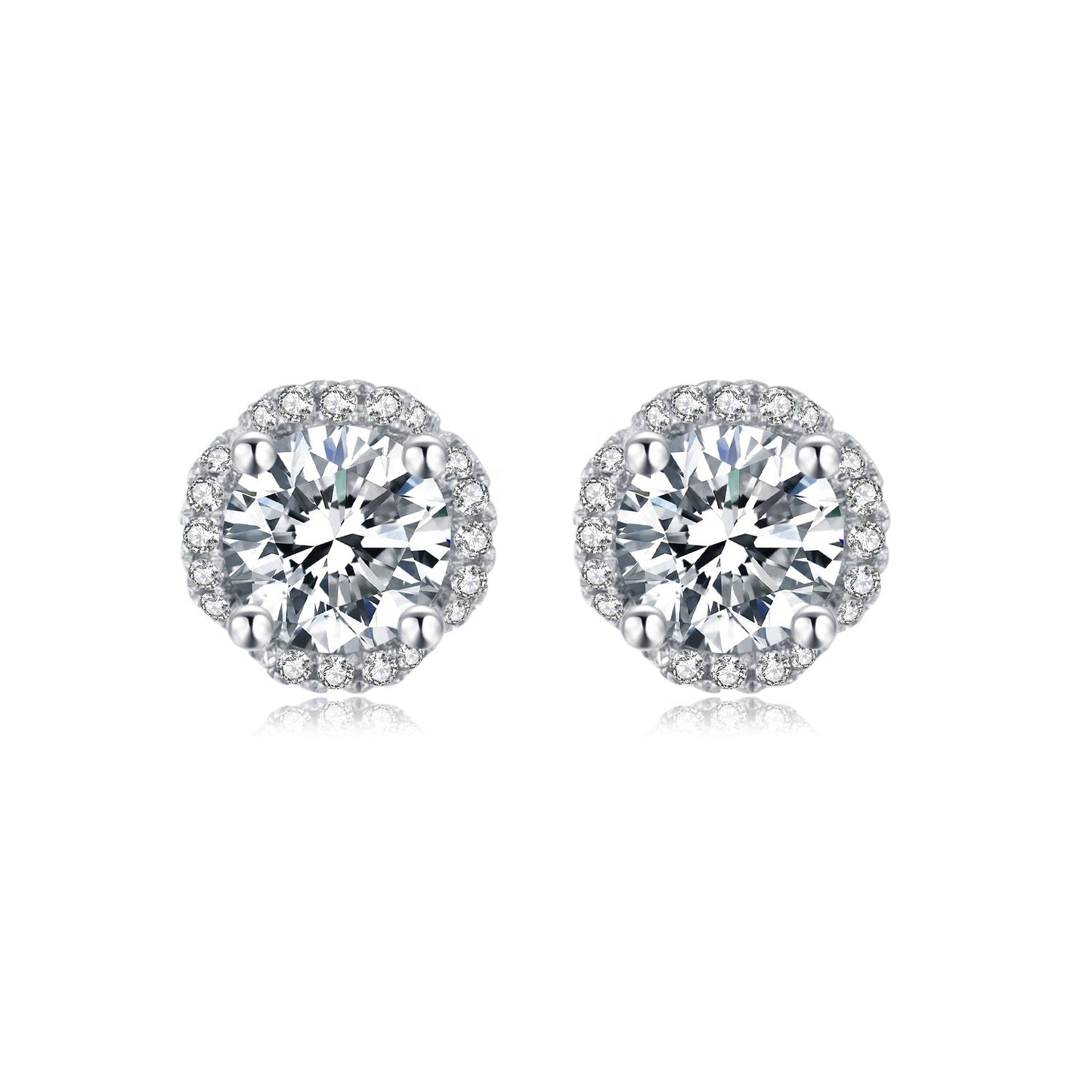 Halo Moissanite Stud Earrings Set in Sterling Silver