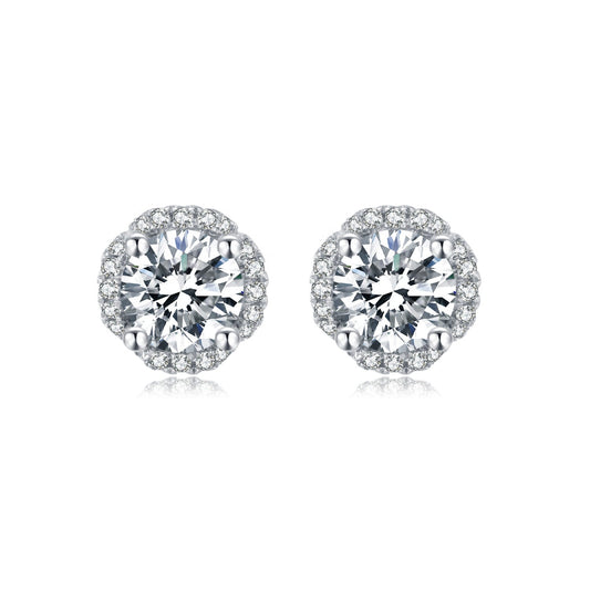 Halo Moissanite Stud Earrings Set in Sterling Silver