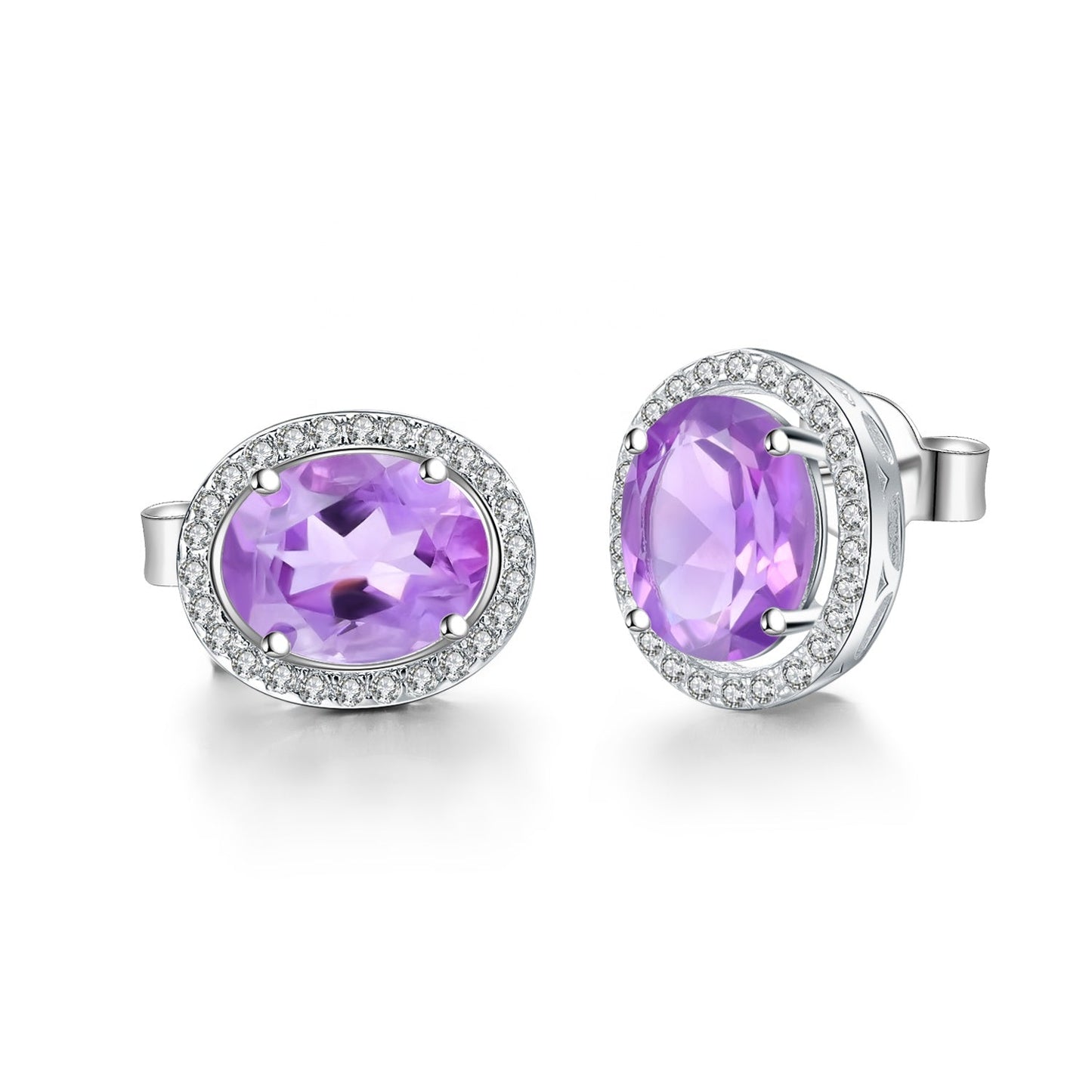 Amethyst 0.79ct Oval-Cut Halo Stud Earrings