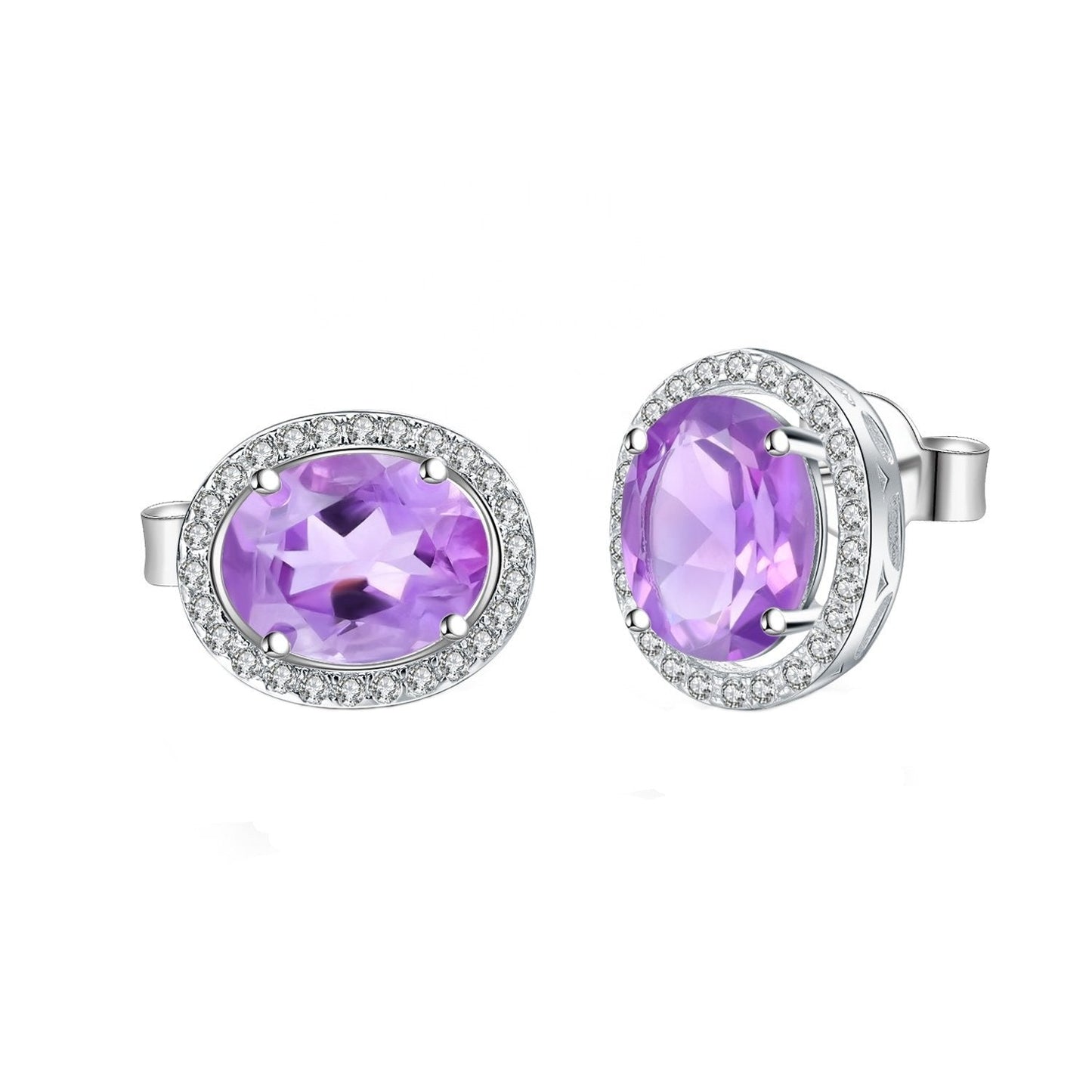 Amethyst 0.79ct Oval-Cut Halo Stud Earrings