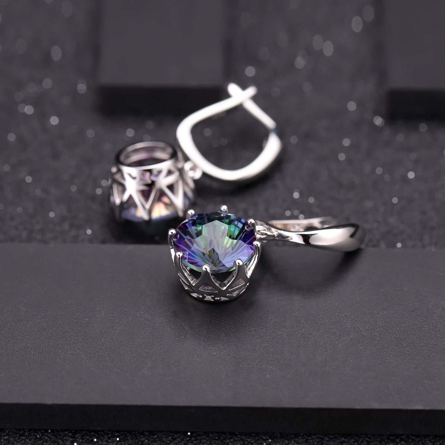 Mystic Quartz 12mm Round Brilliant Drop Earrings