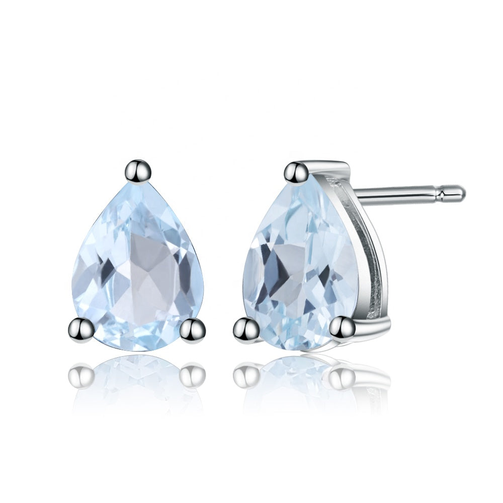 Blue Topaz 0.84ct Pear-Cut Solitaire Stud Earrings