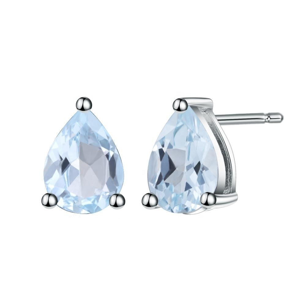 Blue Topaz 0.84ct Pear-Cut Solitaire Stud Earrings