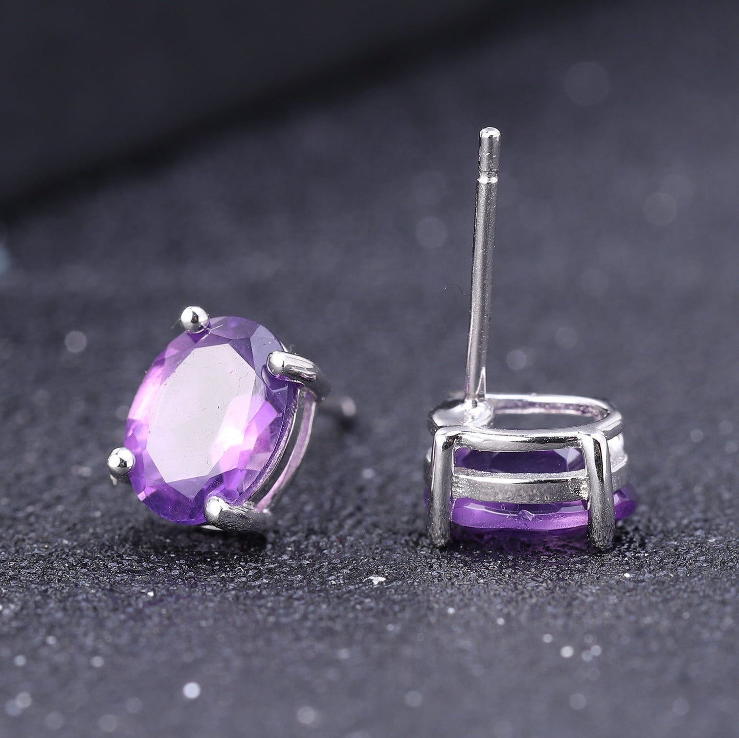 Amethyst 0.49ct Oval-Cut Solitaire Stud Earrings