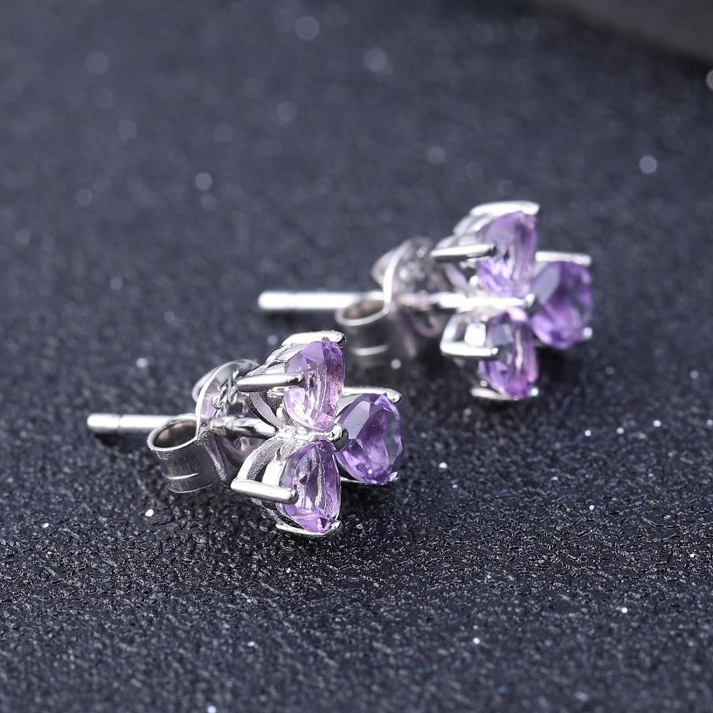 Amethyst 0.23ct Heart Trilogy Stud Earrings