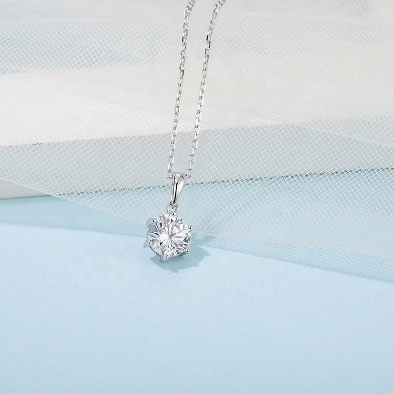 Classic 6 Claw 1.00ct Moissanite Pendant Set in Sterling Silver