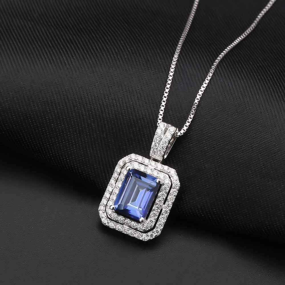 Mystic Quartz 2.05ct Emerald-Cut Halo Pendant Necklace
