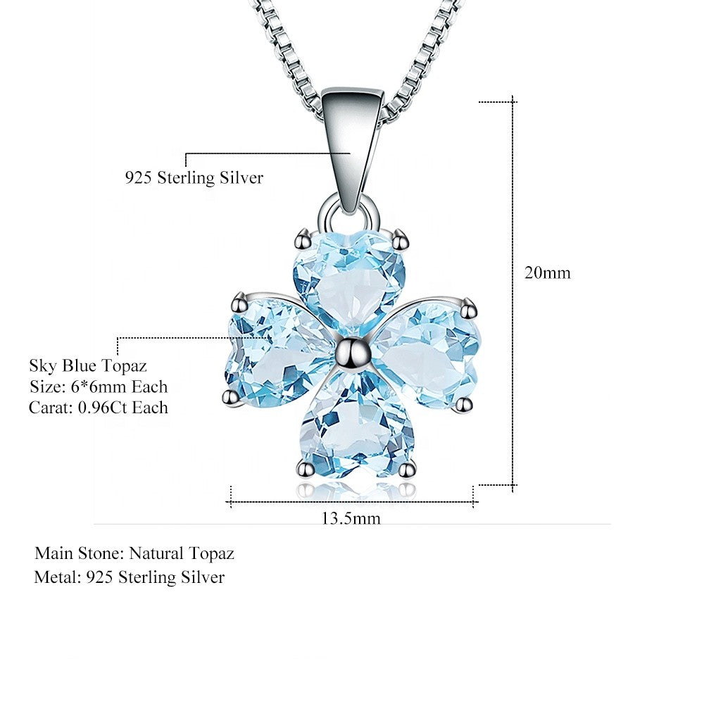 Blue Topaz Clover Heart Pendant Necklace