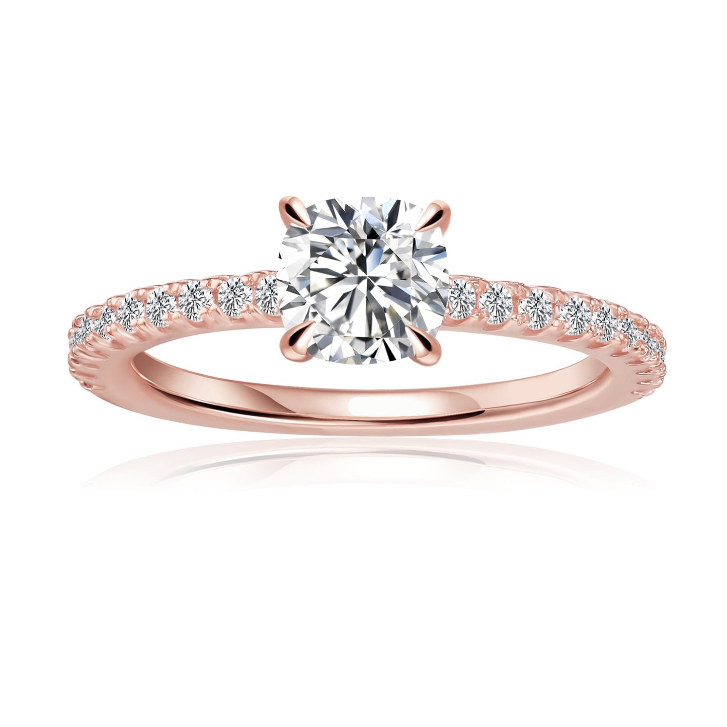 Cushion Cut Moissanite Engagement Ring Set in 9ct Rose Gold