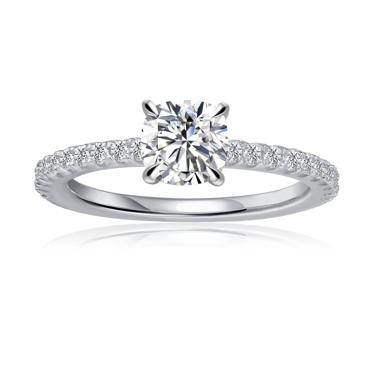 Cushion Cut Moissanite Engagement Ring Set in 9ct White Gold