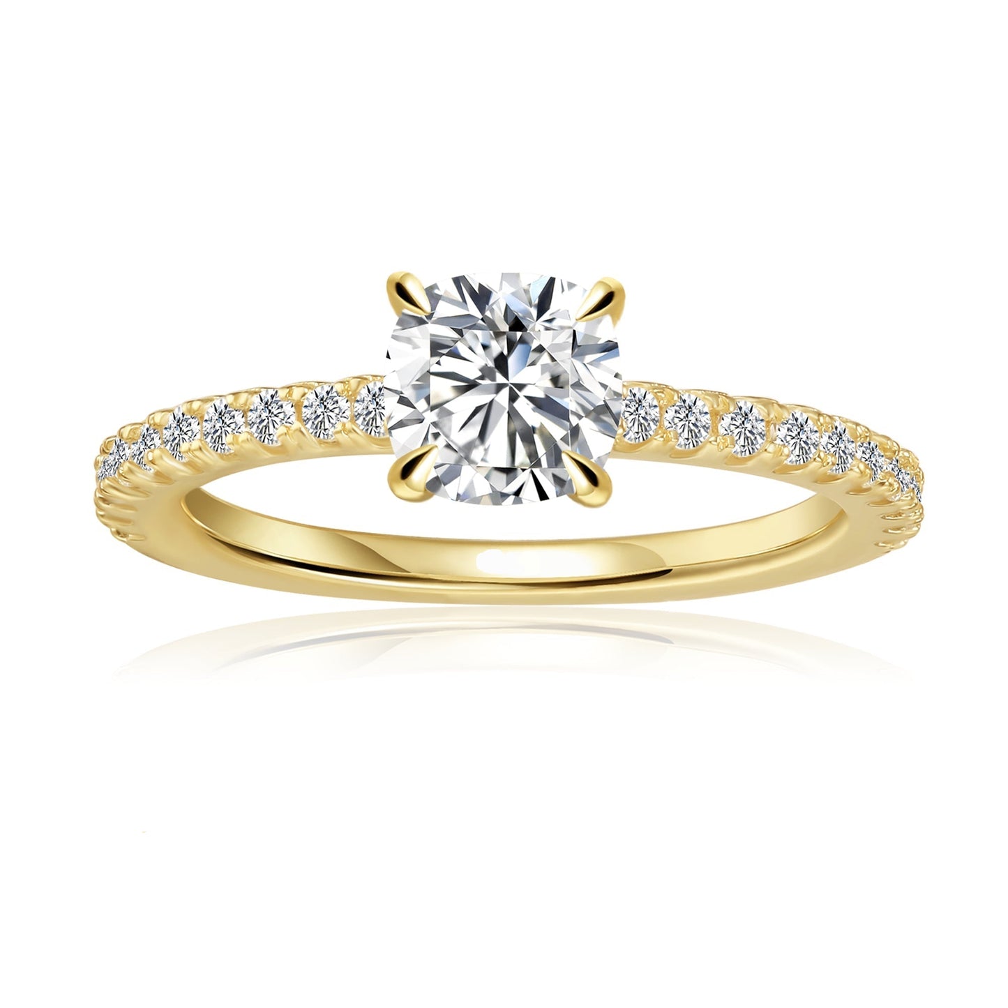 Cushion Cut Moissanite Engagement Ring Set in 9ct Yellow Gold