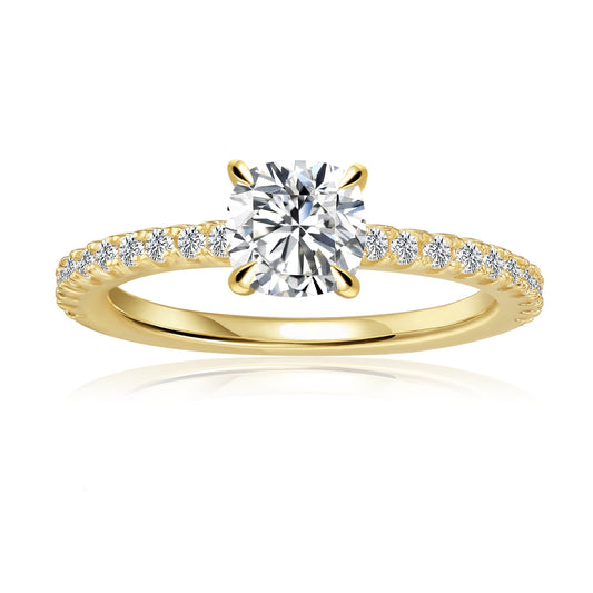 Cushion Cut Moissanite Engagement Ring Set in 9ct Yellow Gold
