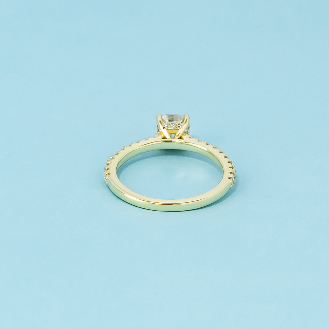 Cushion Cut Moissanite Engagement Ring Set in 9ct Yellow Gold
