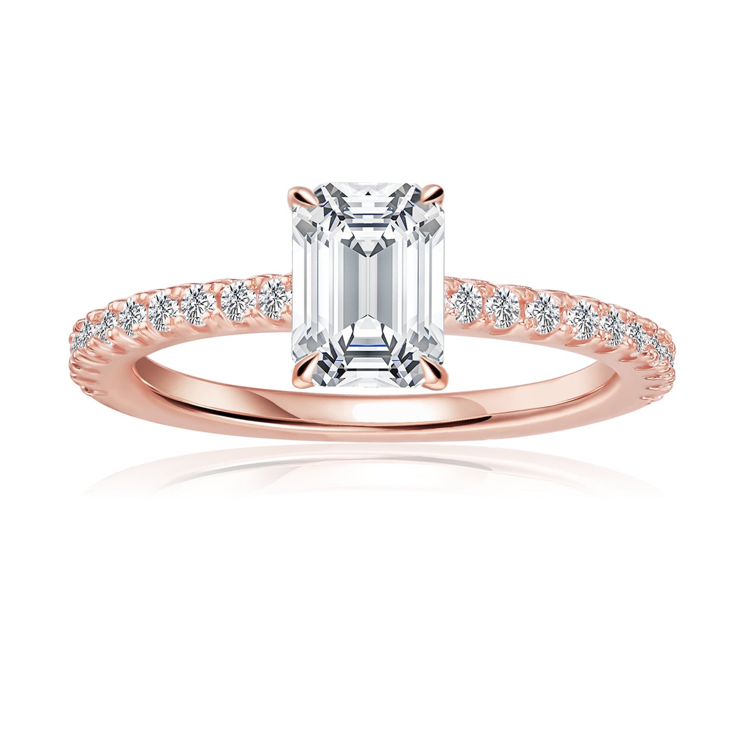 Emerald Cut Moissanite Engagement Ring Set in 9ct Rose Gold