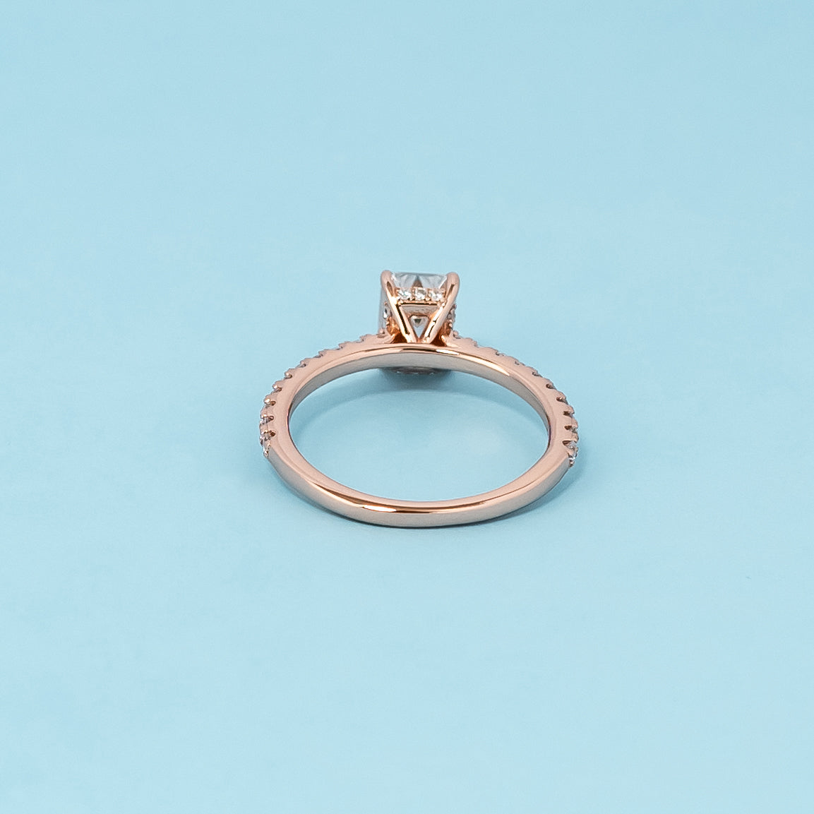 Emerald Cut Moissanite Engagement Ring Set in 9ct Rose Gold