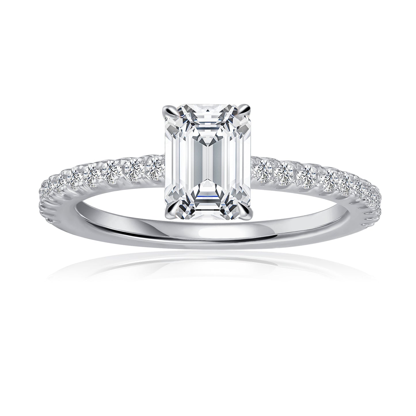 Emerald Cut Moissanite Engagement Ring Set in 9ct White Gold