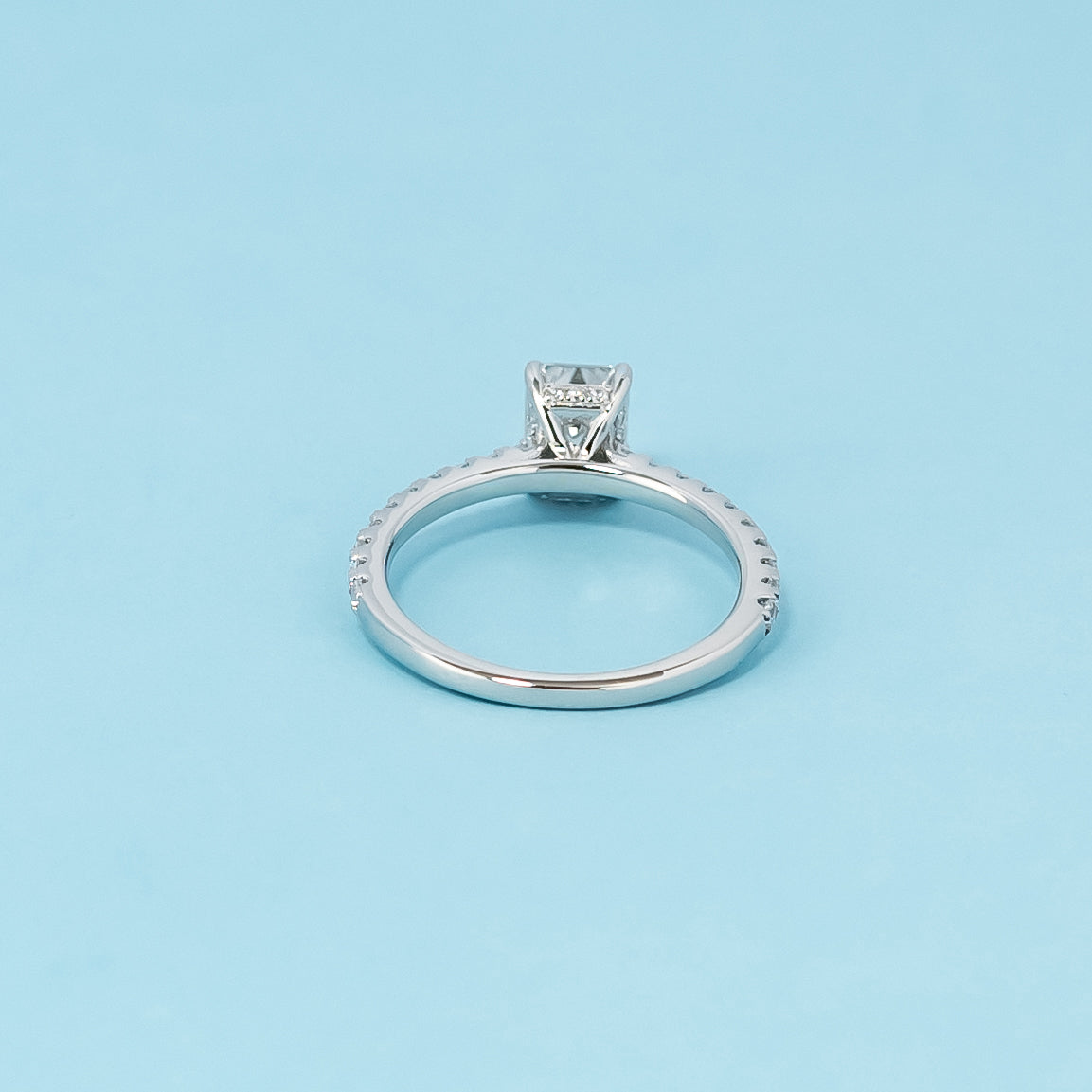 Emerald Cut Moissanite Engagement Ring Set in 9ct White Gold