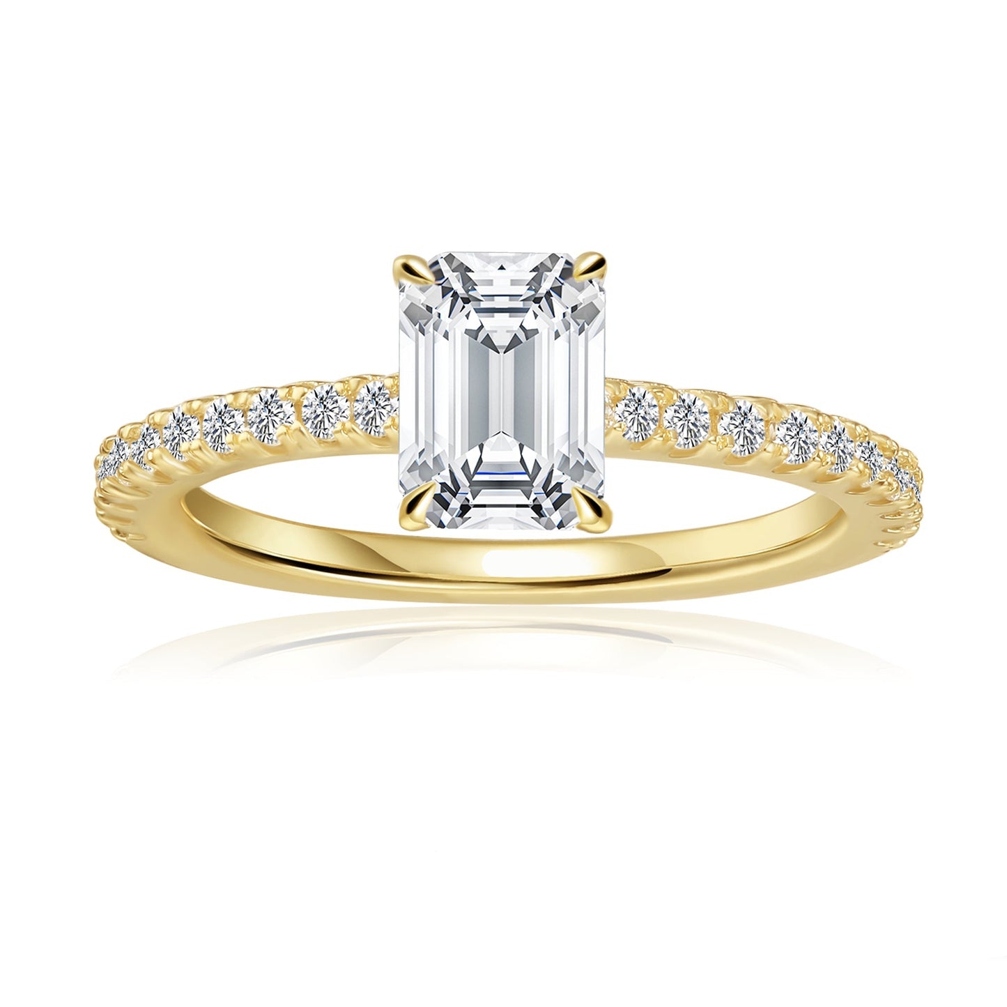 Emerald Cut Moissanite Engagement Ring Set in 9ct Yellow Gold