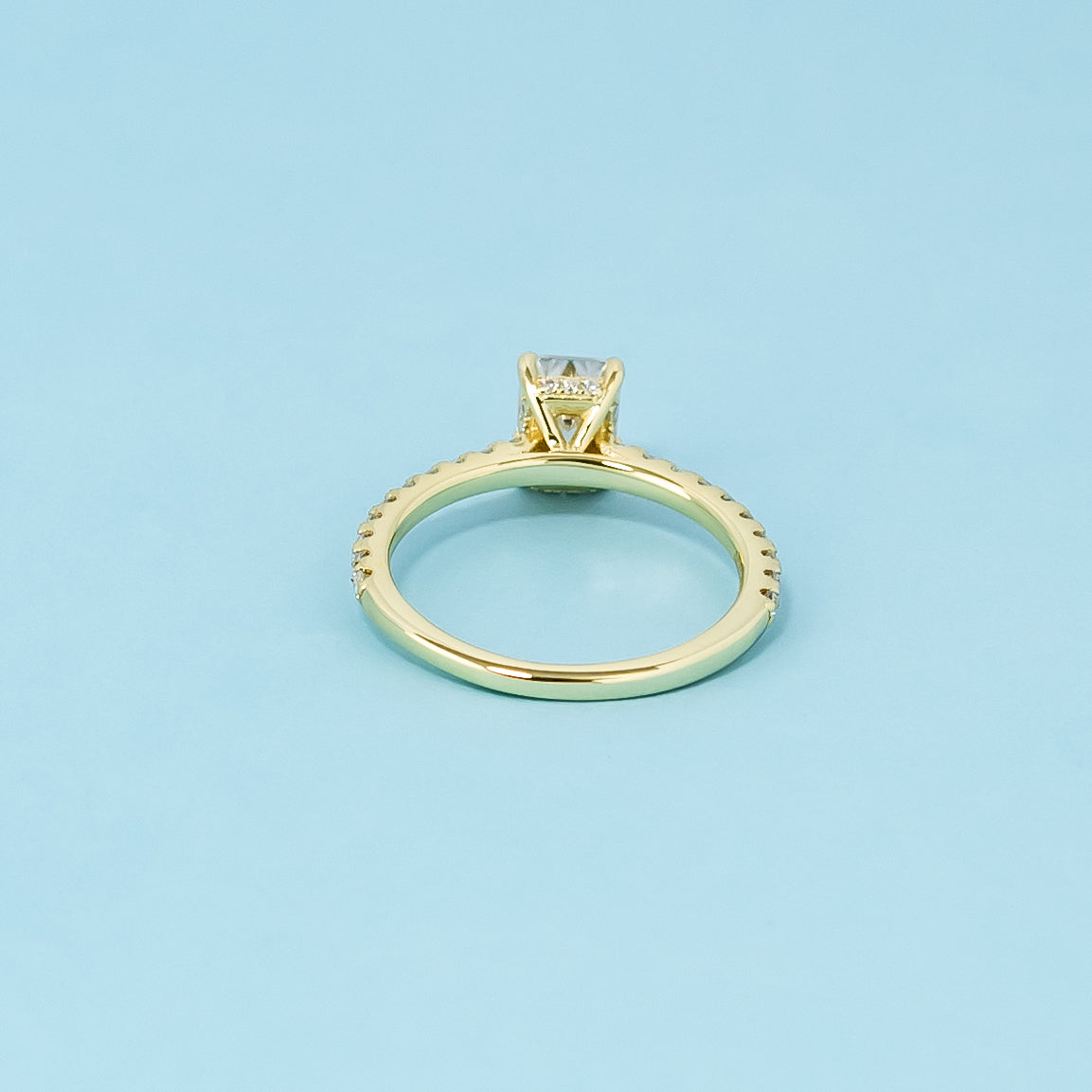 Emerald Cut Moissanite Engagement Ring Set in 9ct Yellow Gold