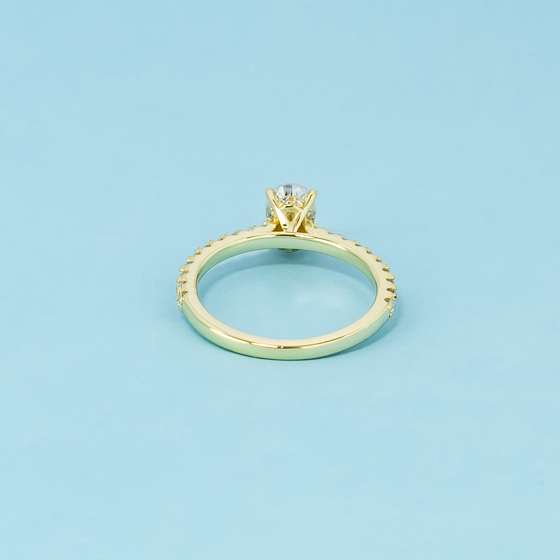 Oval Cut Moissanite Engagement Ring Set in 9ct Yellow Gold