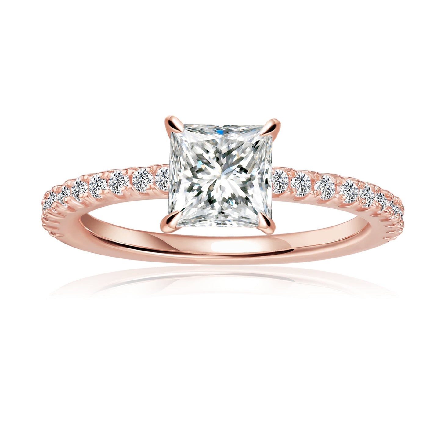 Princess Cut Moissanite Engagement Ring Set in 9ct Rose Gold