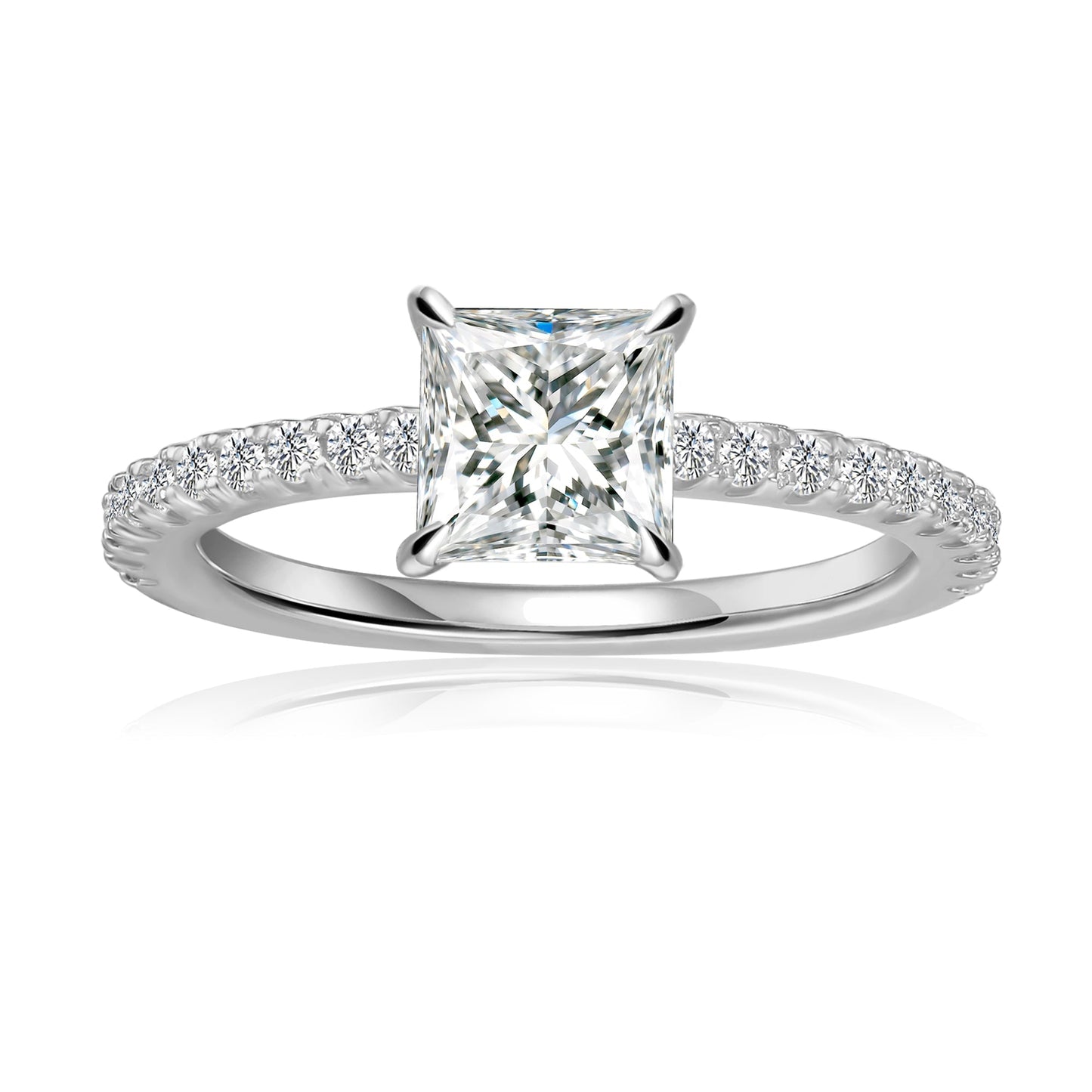 Princess Cut Moissanite Engagement Ring Set in 9ct White Gold