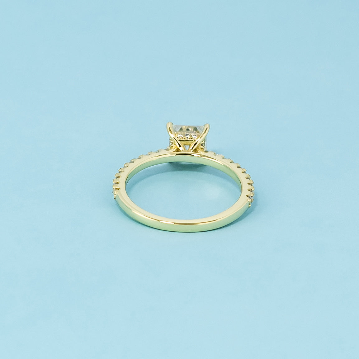 Princess Cut Moissanite Engagement Ring Set in 9ct Yellow Gold