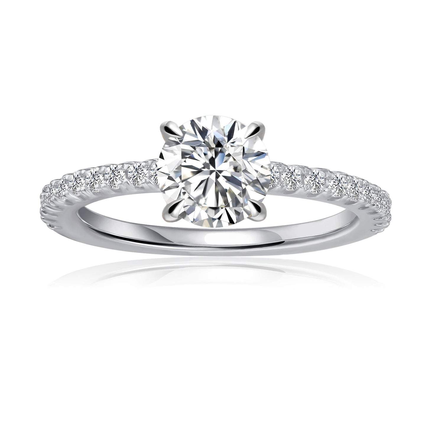Round Brilliant Moissanite Engagement Ring Set in 9ct White Gold