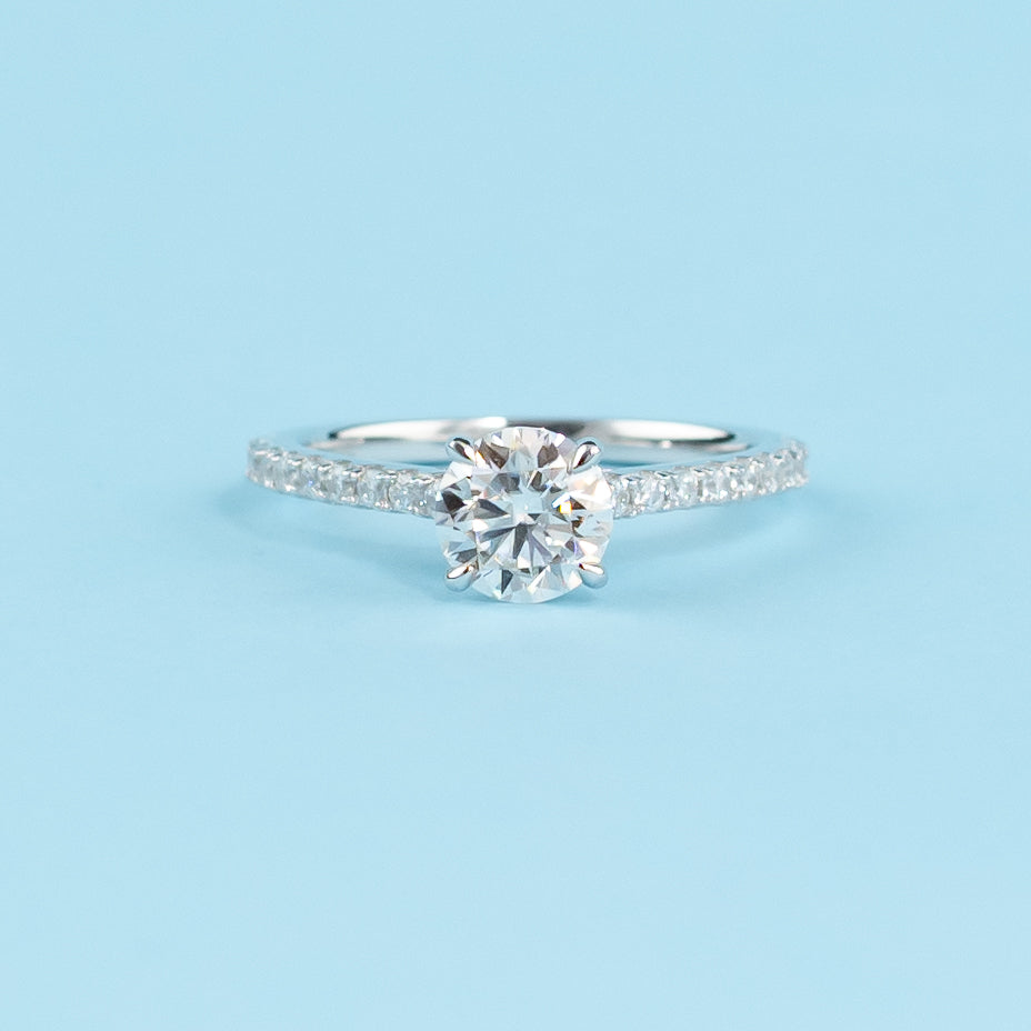 Round Brilliant Moissanite Engagement Ring Set in 9ct White Gold