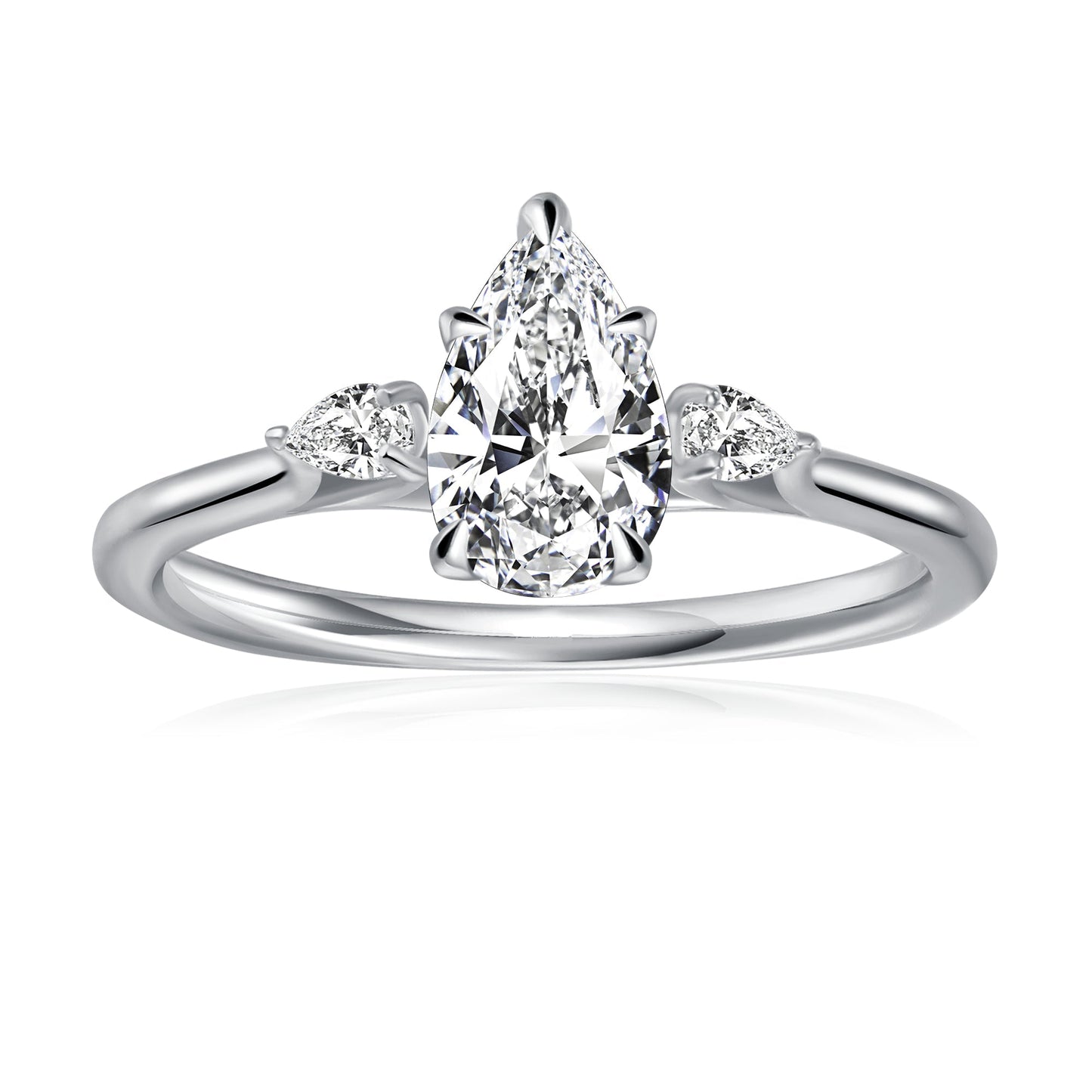 Trinity Pear Shape Moissanite Engagement Ring Set in 9ct White Gold