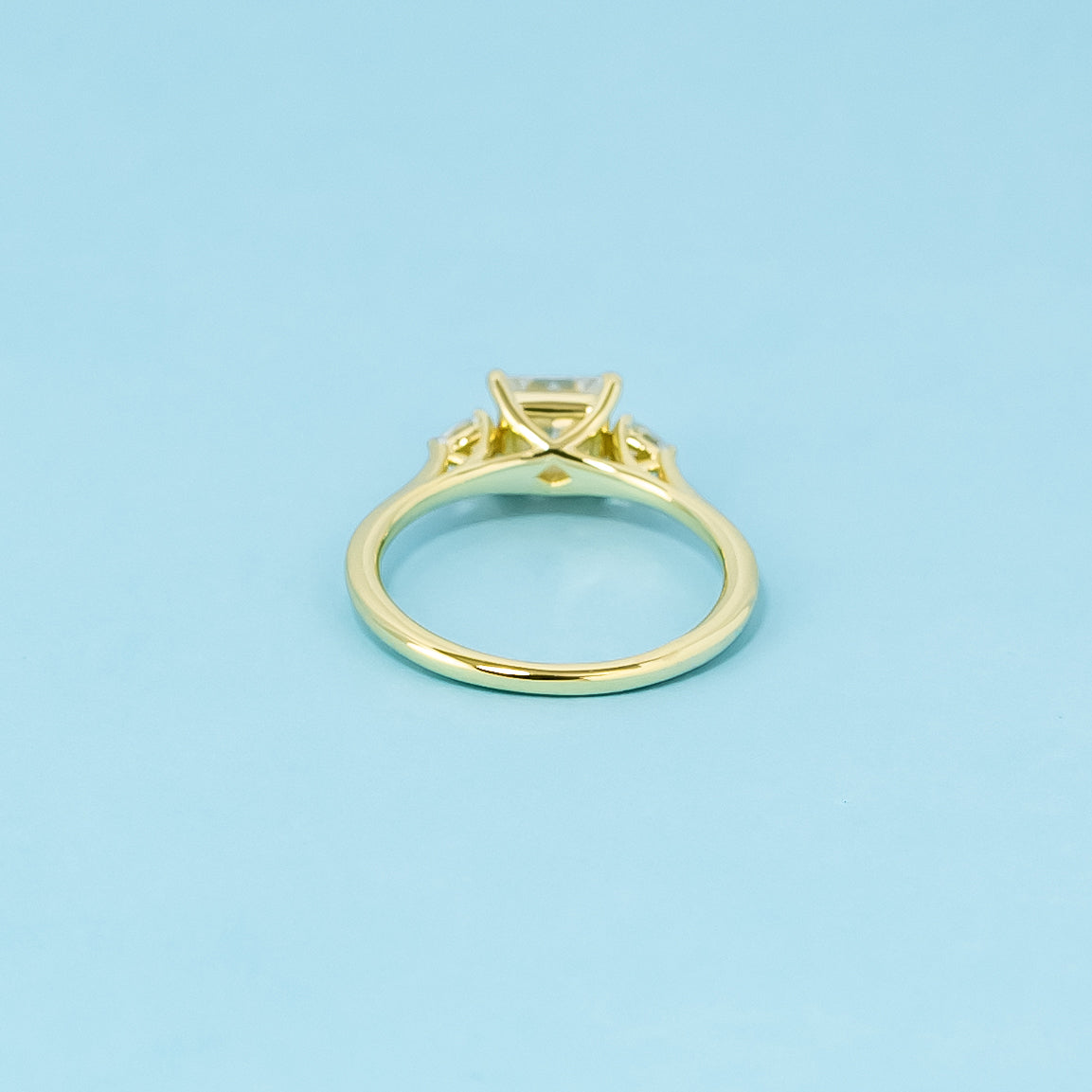 Trinity Princess Cut Moissanite Engagement Ring Set in 9ct Yellow Gold