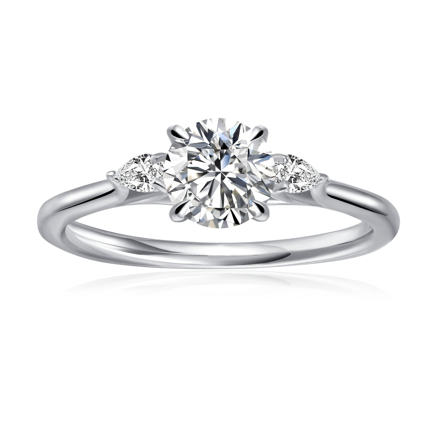 Trinity Round Brilliant Moissanite Engagement Ring Set in 9ct White Gold