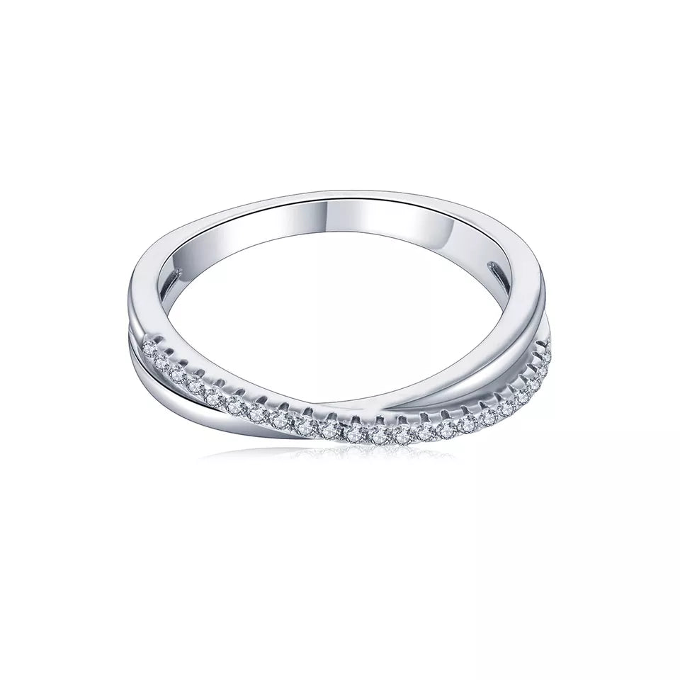 Spiral Moissanite Wedding Band Set in Sterling Silver
