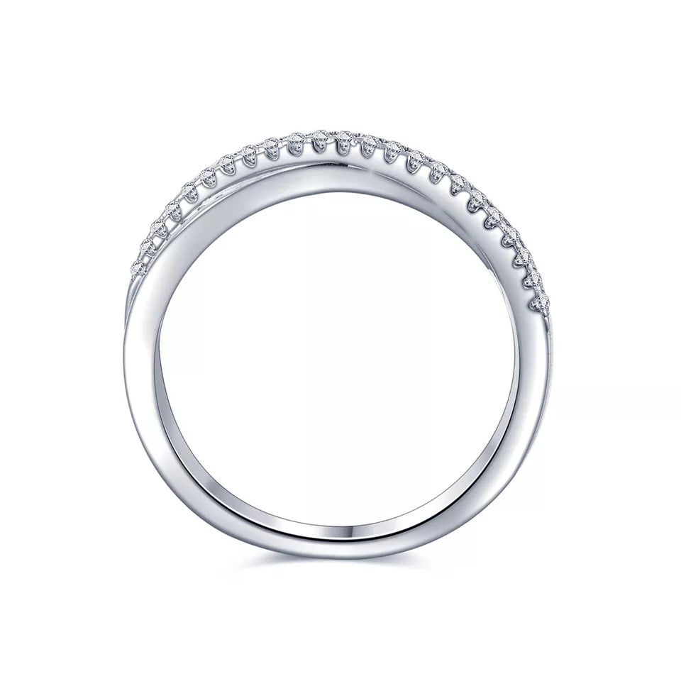 Spiral Moissanite Wedding Band Set in Sterling Silver