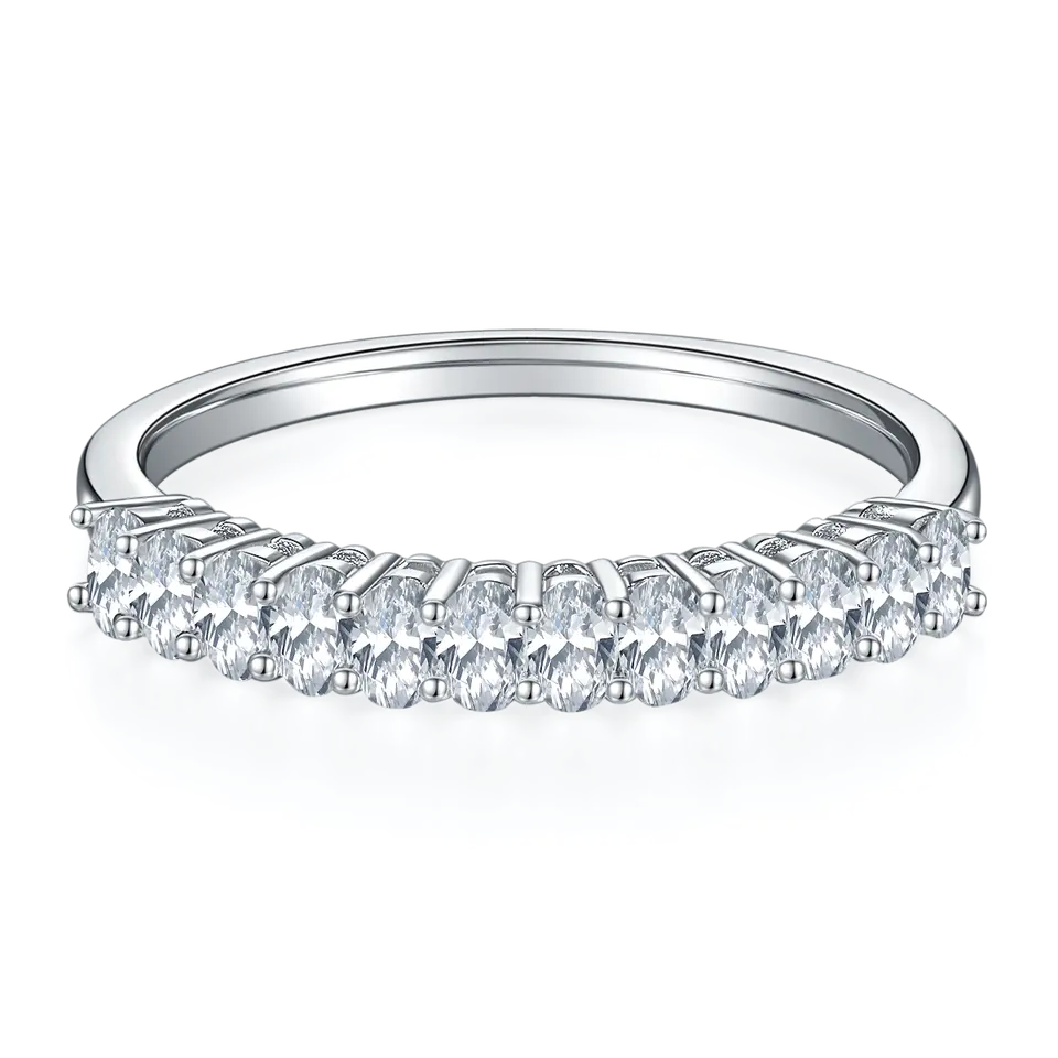 Oval Cut Moissanite Half Eternity Wedding Band Set in Sterling Silver