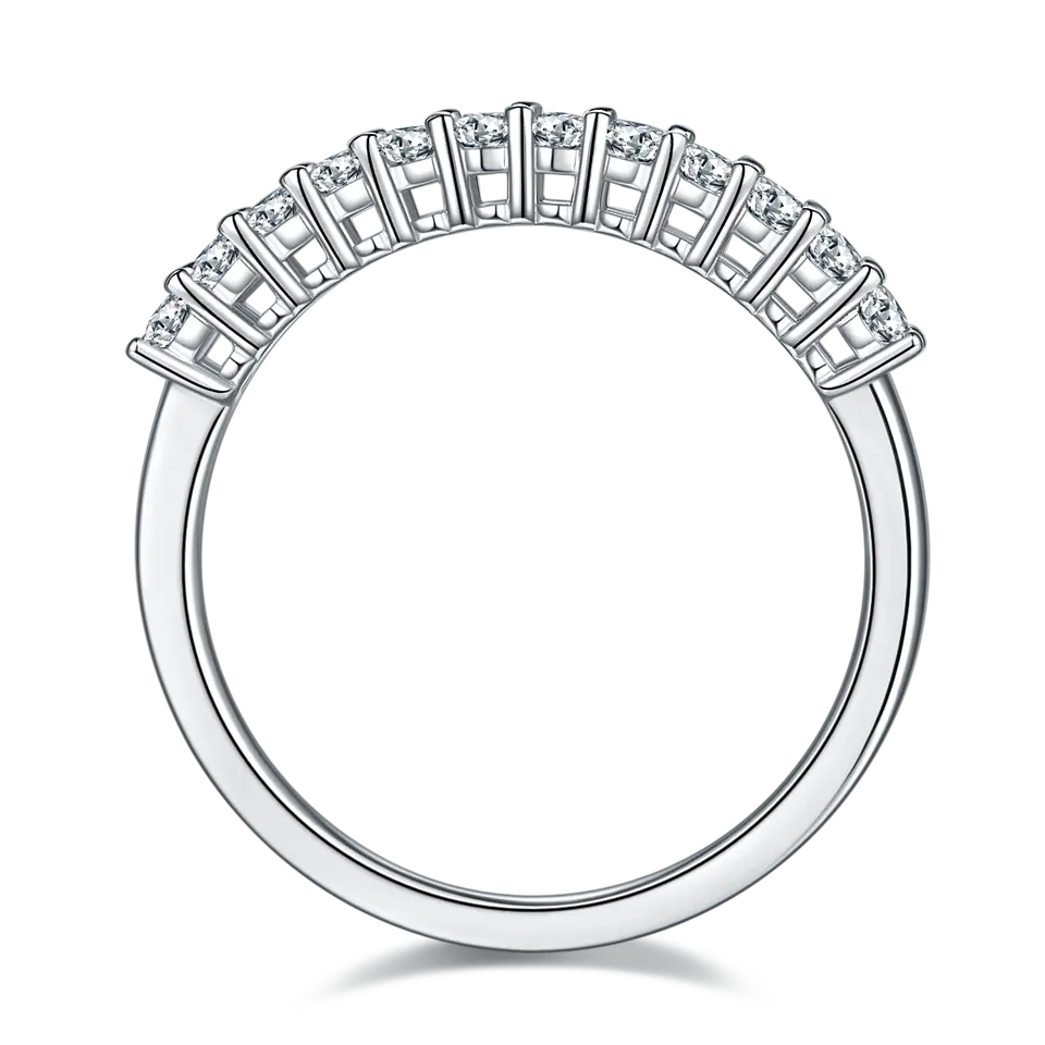 Oval Cut Moissanite Half Eternity Wedding Band Set in Sterling Silver