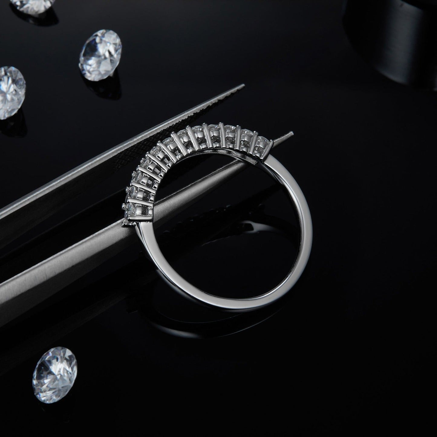 Oval Cut Moissanite Half Eternity Wedding Band Set in Sterling Silver