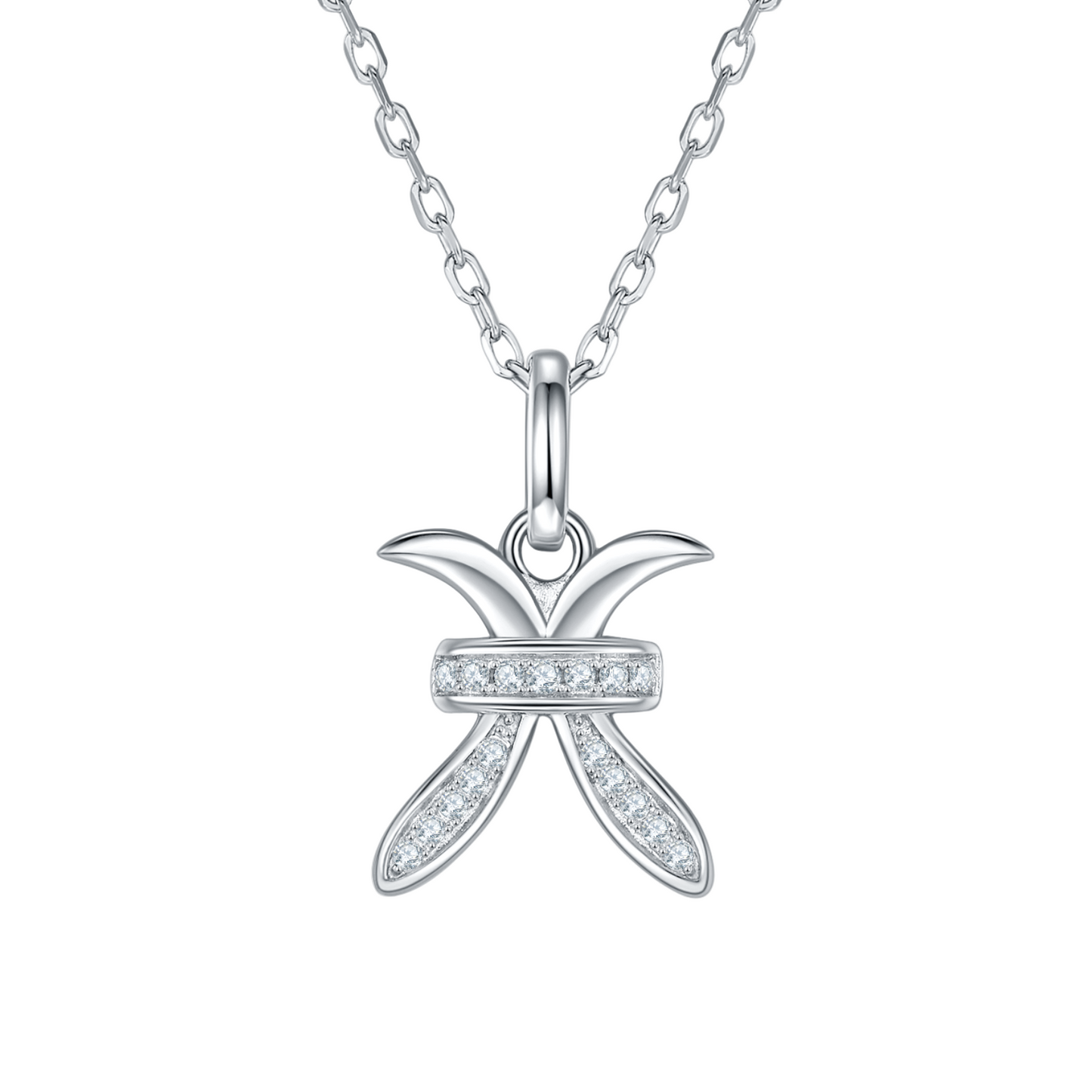 Pisces Zodiac Moissanite Necklace in White Gold