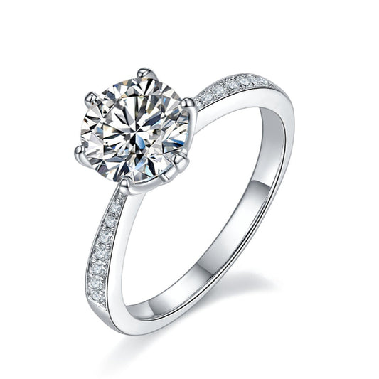 Pave Tiffany 6 Claw Setting 1.50ct Moissanite Engagement Ring Set in Sterling Silver