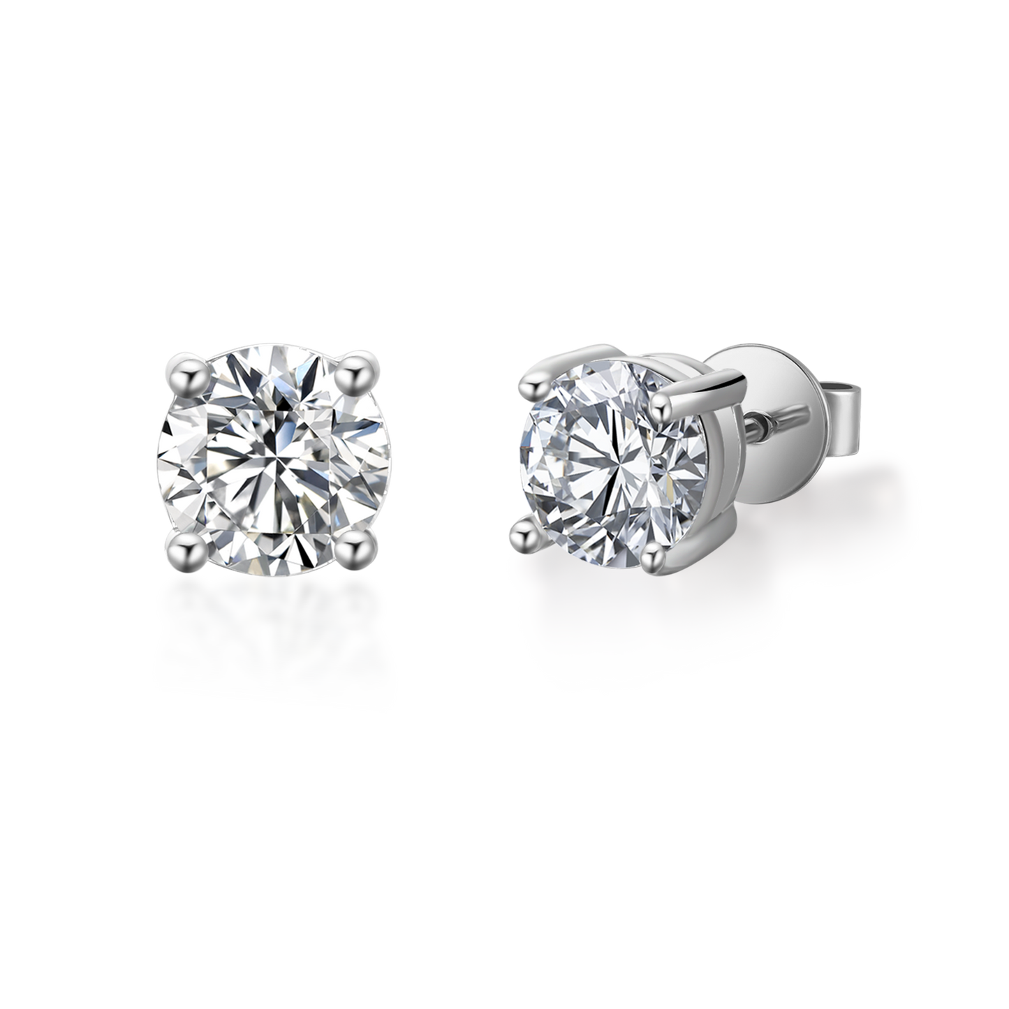 Heritage Solitaire 4 Claw Moissanite Stud Earrings Set in Sterling Silver