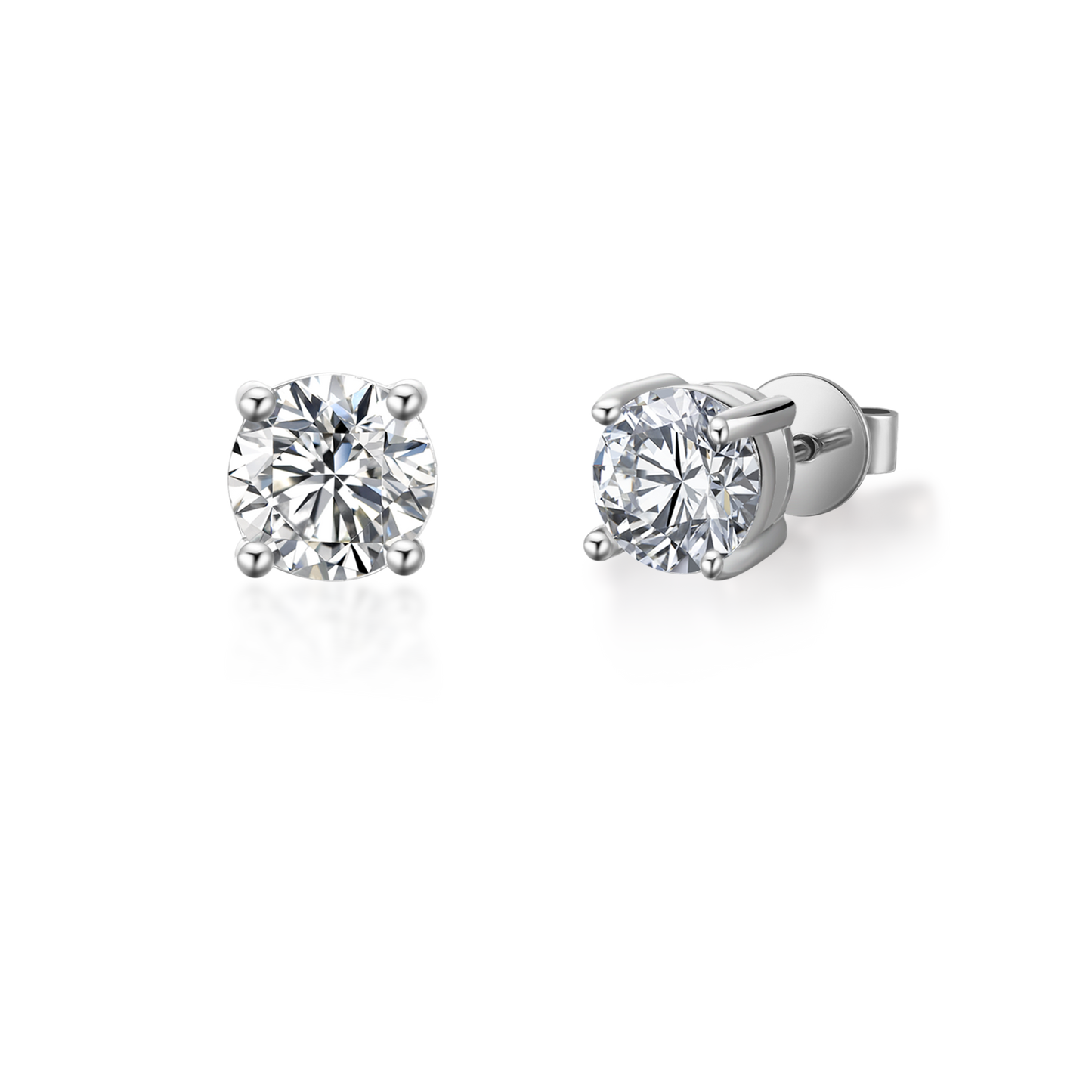 Heritage Solitaire 4 Claw Moissanite Stud Earrings Set in Sterling Silver