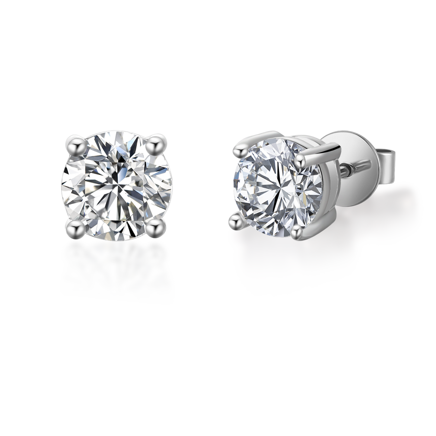 Heritage Solitaire 4 Claw Moissanite Stud Earrings Set in Sterling Silver
