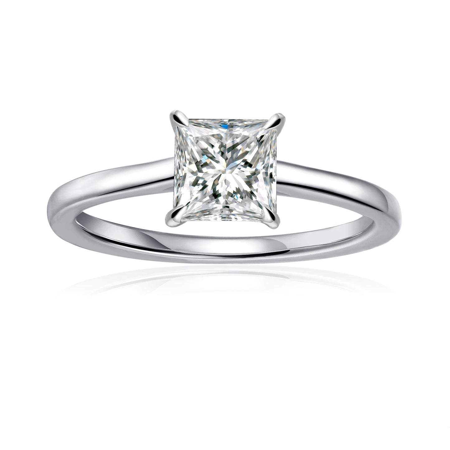Hidden Halo Princess Cut Moissanite Engagement Ring Set in 9ct White Gold