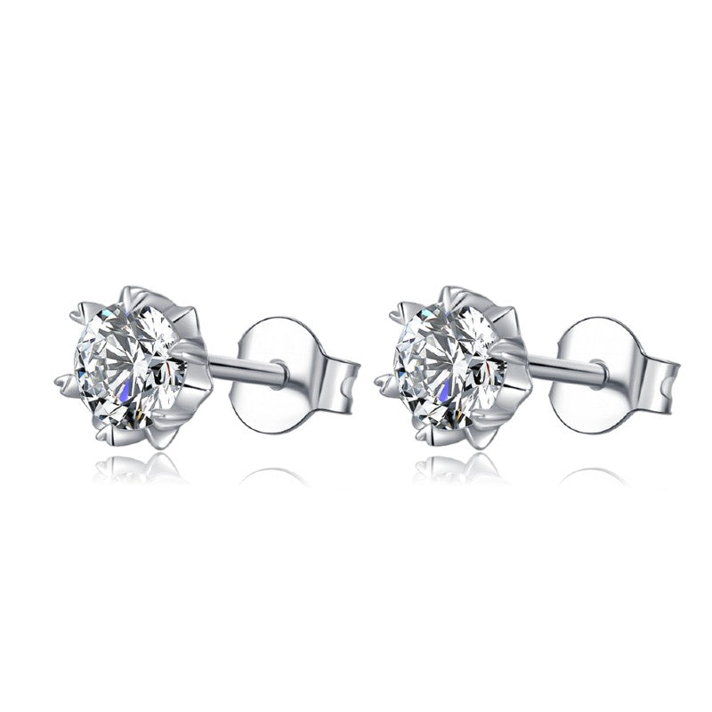 Snowflake 6 Claw Moissanite Stud Earrings Set in Sterling Silver