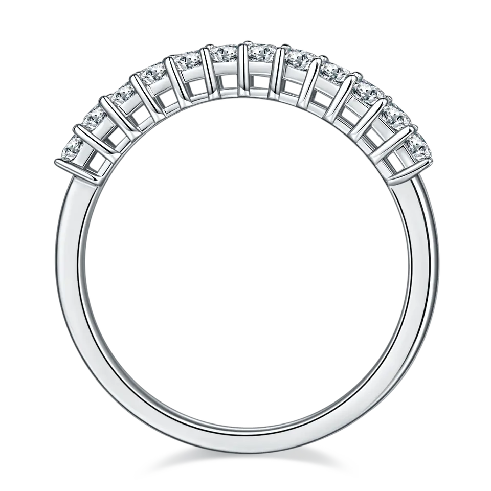 Square Brilliant Moissanite Half Eternity Wedding Band Set in Sterling Silver
