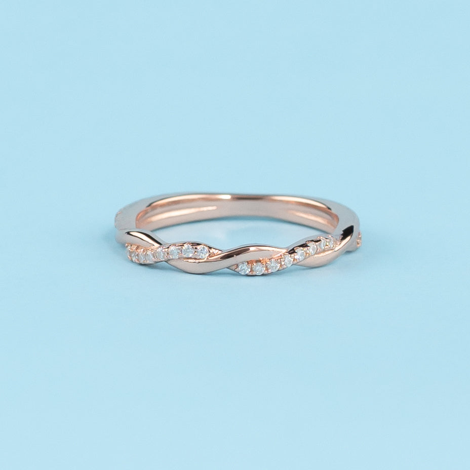 Spiral Moissanite Wedding Band Set in 9ct Rose Gold