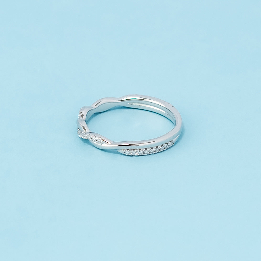 Spiral Moissanite Wedding Band Set in 9ct White Gold