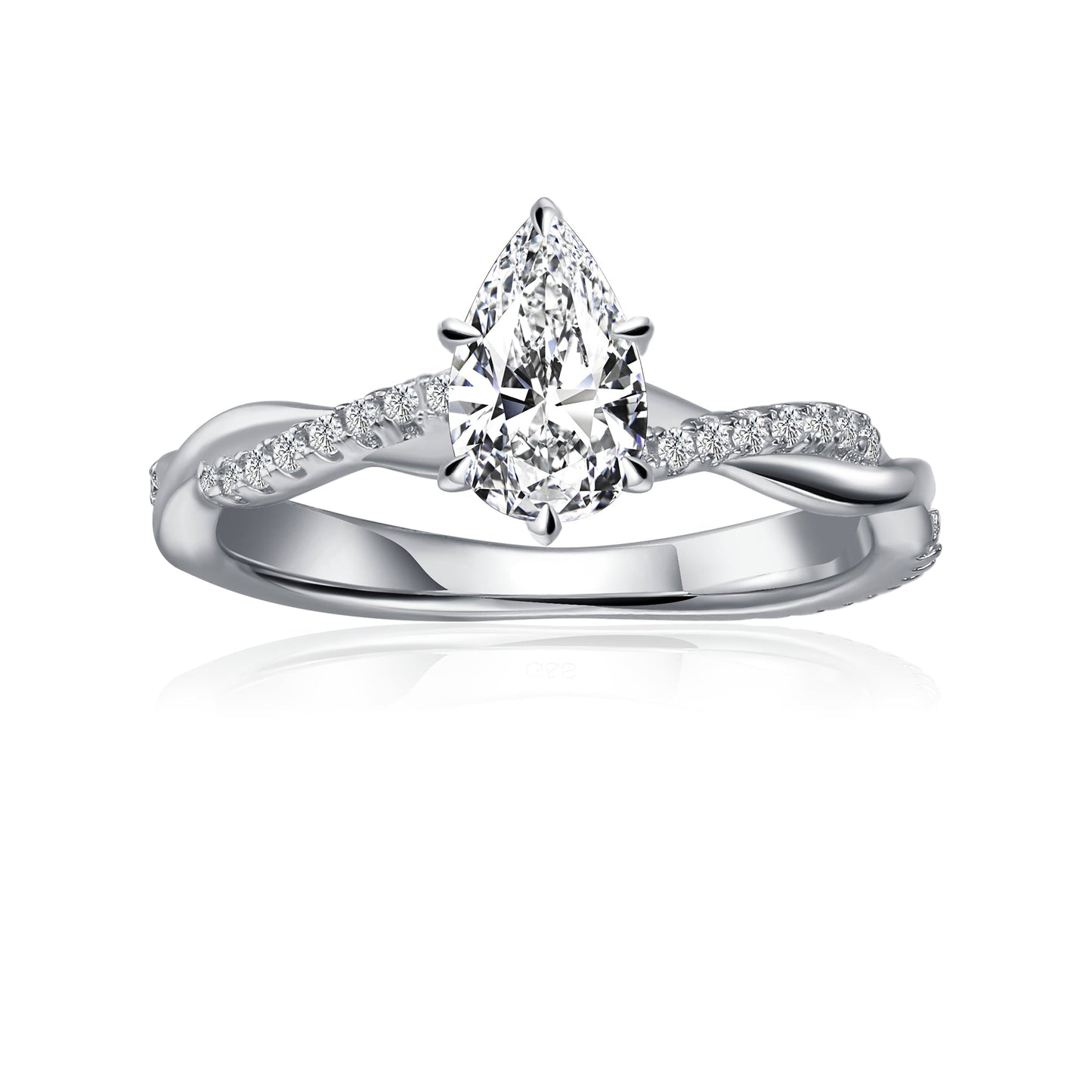 Spiral Pear Shape Moissanite Engagement Ring Set in 9ct White Gold